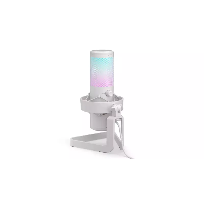 Mikrofon PC ENDORFY AXIS Streaming biały — USB, kardioidalny, 30–18 kHz, 192 kHz/24-bit, statyw biurkowy, wyciszanie, wyjście słuchawkowe
