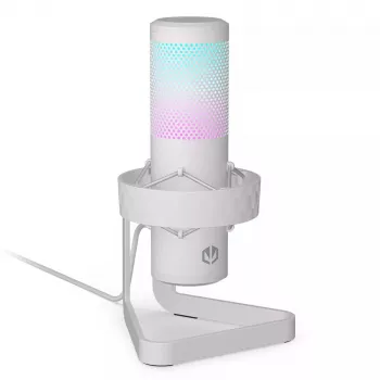 Mikrofon PC ENDORFY AXIS Streaming biały — USB, kardioidalny, 30–18 kHz, 192 kHz/24-bit, statyw biurkowy, wyciszanie, wyjście słuchawkowe