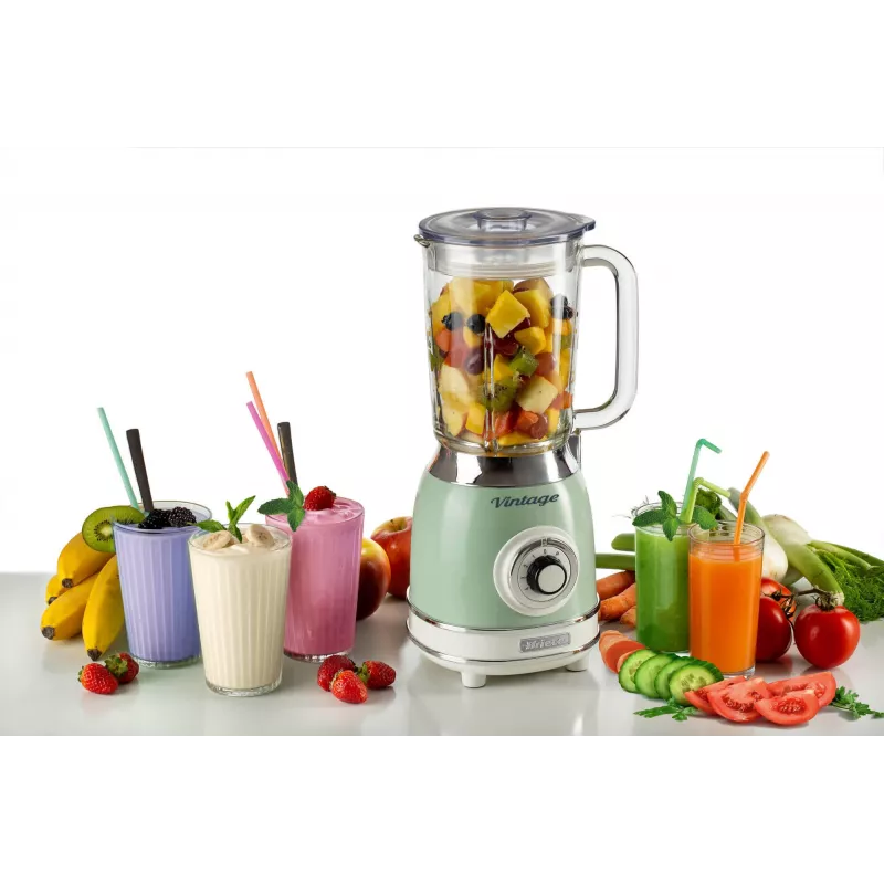Ariete 583, blender vintage z szklanym dzbanem 1,5 litra, 4 ostrza ze stali nierdzewnej, 4 prędkości + pulsacyjna, 1000 W, zielony