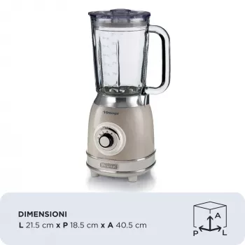 Ariete 583, Blender Vintage z szklanym dzbankiem 1,5 litra, 4 ostrza ze stali nierdzewnej, 4 prędkości + Pulse, 1000 W, Beżowy