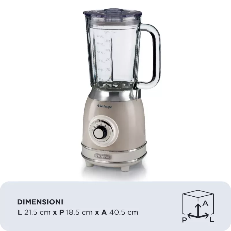 Ariete 583, Blender Vintage z szklanym dzbankiem 1,5 litra, 4 ostrza ze stali nierdzewnej, 4 prędkości + Pulse, 1000 W, Beżowy
