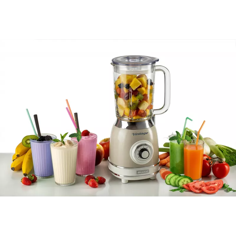 Ariete 583, Blender Vintage z szklanym dzbankiem 1,5 litra, 4 ostrza ze stali nierdzewnej, 4 prędkości + Pulse, 1000 W, Beżowy