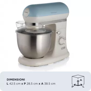 Ariete 1588 Mikser Vintage, Mikser planetarny do chleba, pizzy, ciast i ciasteczek, pojemność 5,5 l, 7 prędkości, 2400 watów, pastelowy niebieski