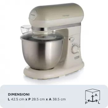 Ariete 1588 Vintage Mixer, Planetary Mixer do chleba, pizzy, ciast i wypieków, pojemność 5,5 l, 7 prędkości, 2400 W, pastelowy beż