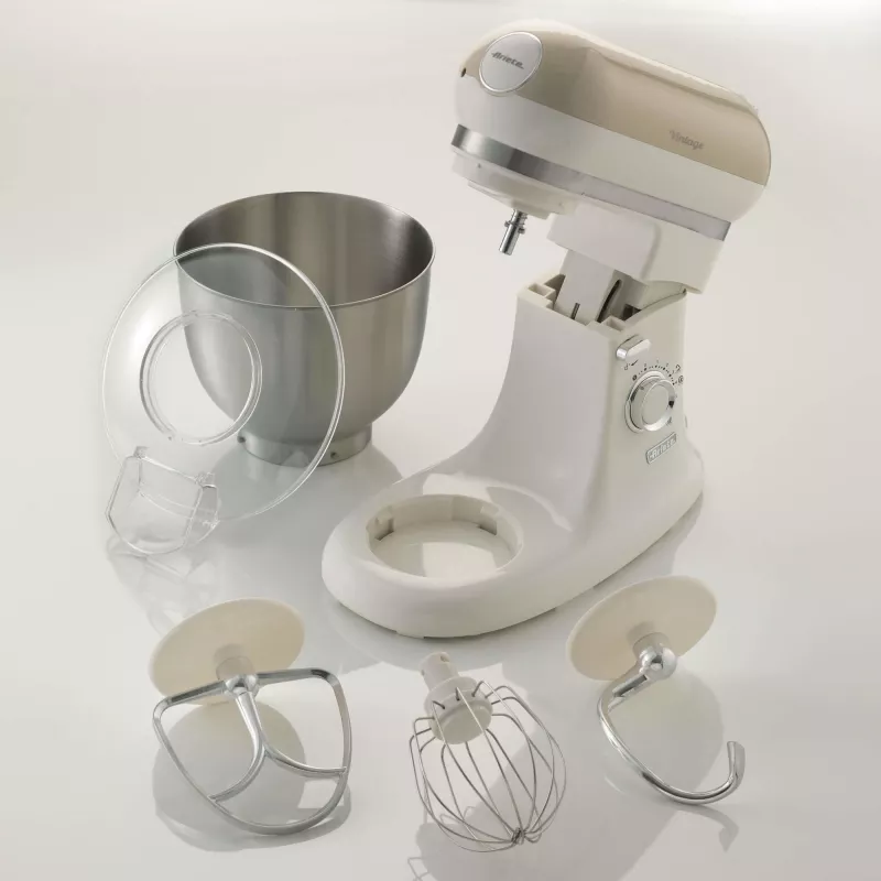 Ariete 1588 Vintage Mixer, Planetary Mixer do chleba, pizzy, ciast i wypieków, pojemność 5,5 l, 7 prędkości, 2400 W, pastelowy beż