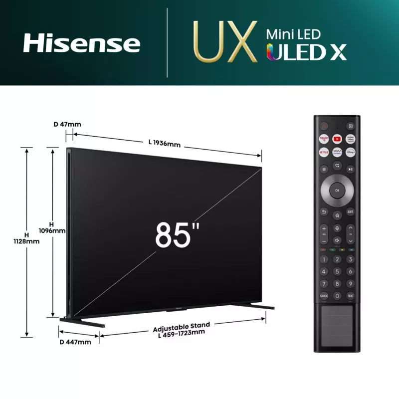 Hisense 85UXNQ 2.16 m (85 cali) 4K Ultra HD Smart TV Wi-Fi Czarny, Szary 700 cd/m²