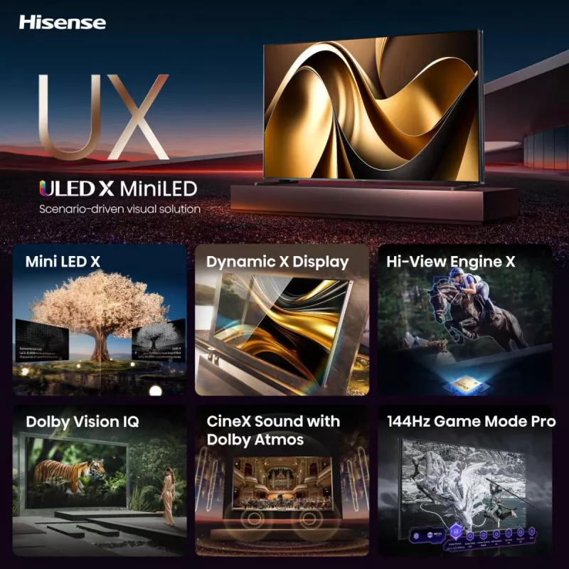 Hisense 85UXNQ 2.16 m (85 cali) 4K Ultra HD Smart TV Wi-Fi Czarny, Szary 700 cd/m²