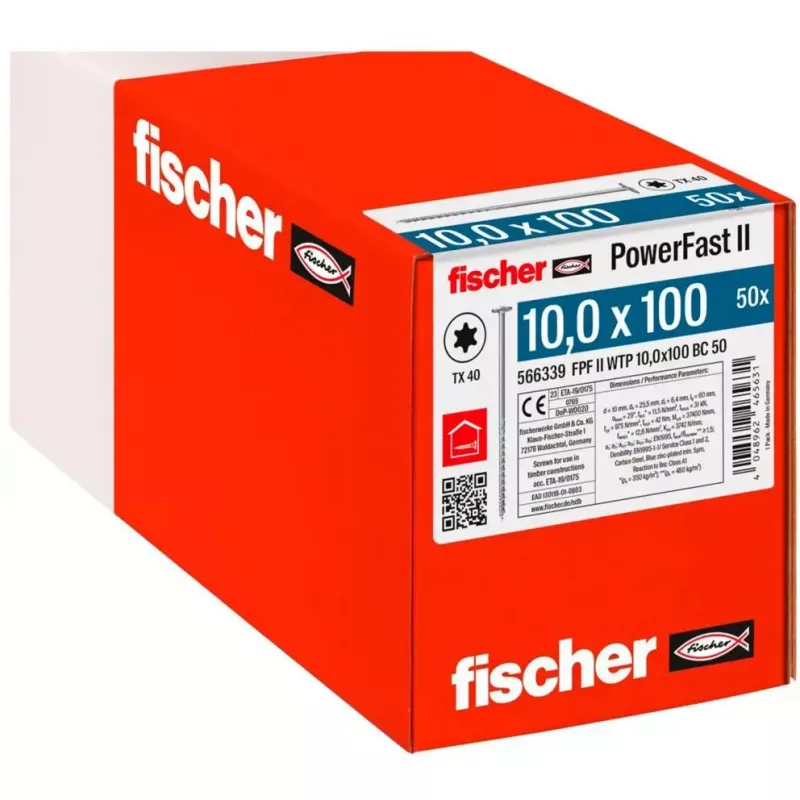 Wkręt do drewna FISCHER PowerFast II 10,0x100 mm z łbem płaskim TX ocynkowany