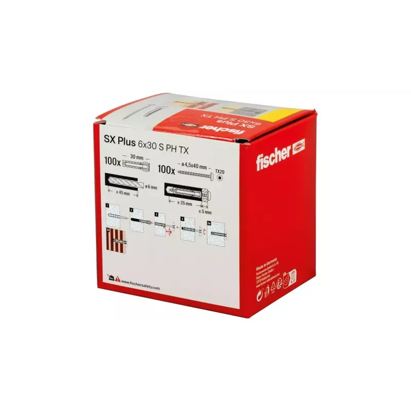 Zestaw wkrętów i kołków rozporowych Fischer 567935 100 szt. Nylon otwór wiertniczy 6 mm