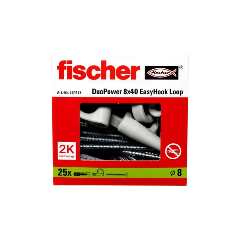 Zestaw wkrętów z hakiem i kołków Fischer 564173 25 szt. tworzywo sztuczne 8 mm