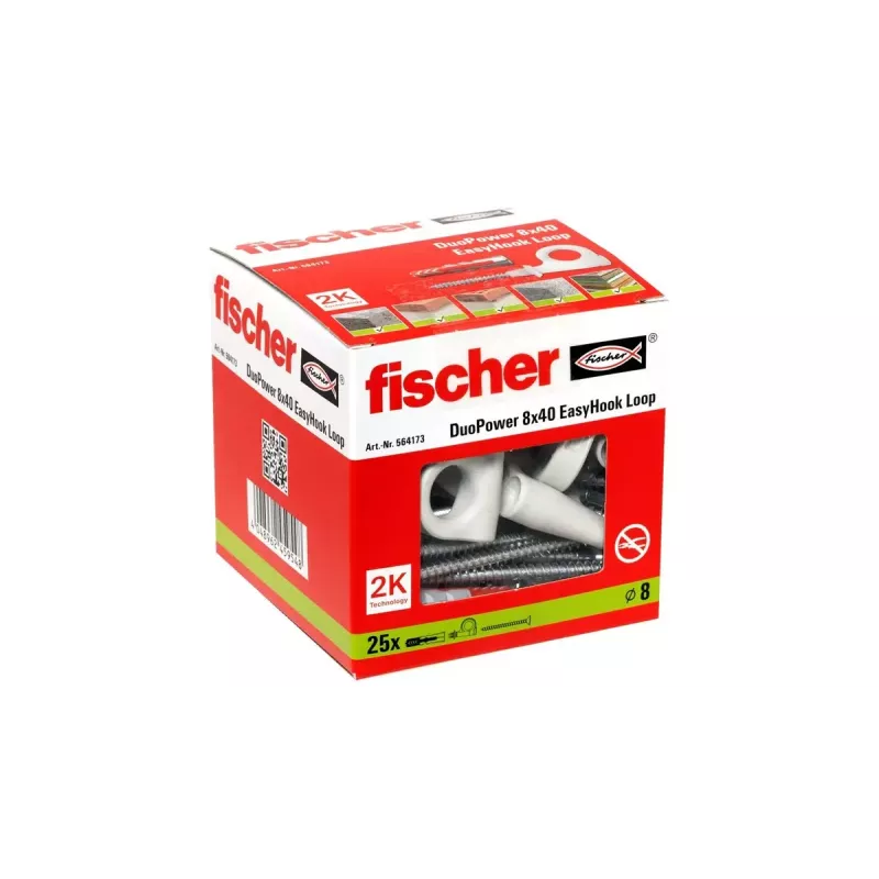 Zestaw wkrętów z hakiem i kołków Fischer 564173 25 szt. tworzywo sztuczne 8 mm