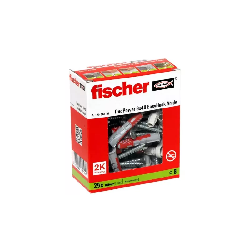 Zestaw haków śrubowych i kołków Fischer 564169 25 szt. Plastik 8 mm