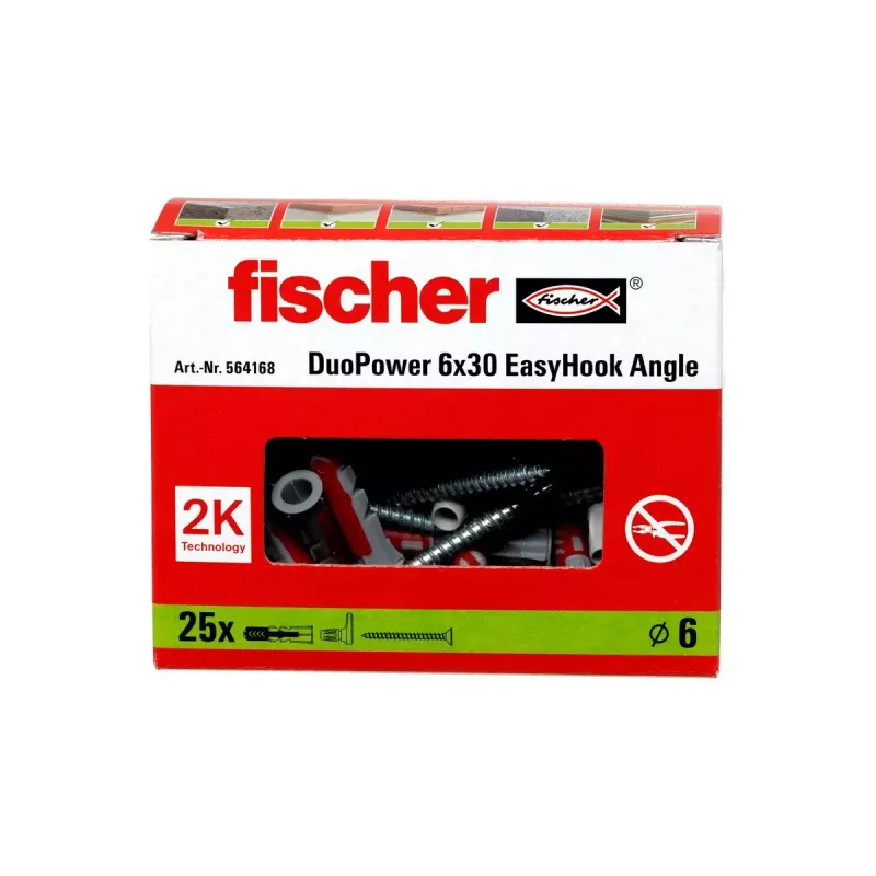 Zestaw haków śrubowych i kołków rozporowych Fischer 564168 25 szt. otwór wiertniczy 6 mm