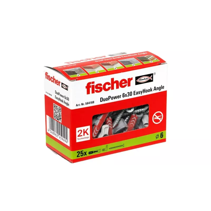 Zestaw haków śrubowych i kołków rozporowych Fischer 564168 25 szt. otwór wiertniczy 6 mm