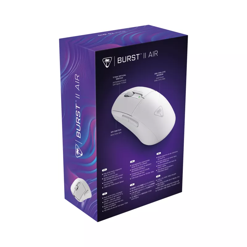 Turtle Beach Burst II Air biały – bezprzewodowa mysz gamingowa 2,4 GHz: 47 g, ultralekka, przełączniki optyczne, sensor optyczny 26K DPI, Bluetooth, 120 h pracy na baterii