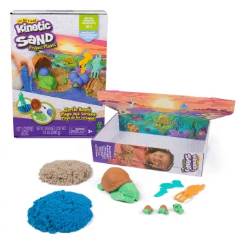Kinetic Sand, Project Planet Turtle Beach z 14 uncjami piasku do zabawy, narzędziami i foremkami, zrównoważonymi ekologicznymi materiałami, zabawki sensoryczne dla dzieci