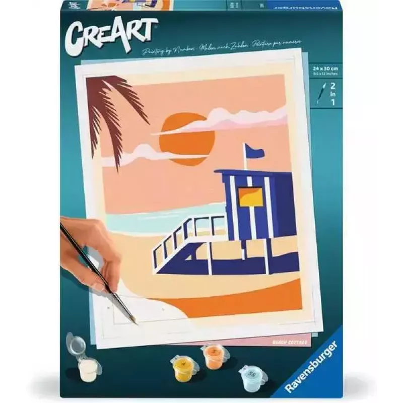 Zestaw do malowania Ravensburger CreArt Plaża - Domek, model 23896, zawiera płótno i farby