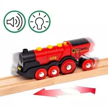 Ravensburger BRIO World Czerwona Lokomotywa Lola Zestaw Kolejki Farma – drewniany zestaw do zabawy kolejką