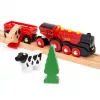 Ravensburger BRIO World Czerwona Lokomotywa Lola Zestaw Kolejki Farma – drewniany zestaw do zabawy kolejką