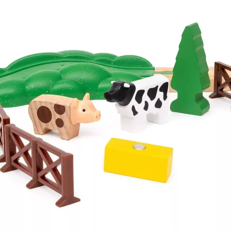 Ravensburger BRIO World Czerwona Lokomotywa Lola Zestaw Kolejki Farma – drewniany zestaw do zabawy kolejką