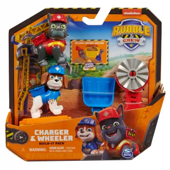 Rubble & Crew, Figurki akcji Charger i Wheeler, z piaskiem Kinetic Build-It i 2 narzędziami budowlanymi, zabawki PAW Patrol dla chłopców i dziewczynek od 3 lat