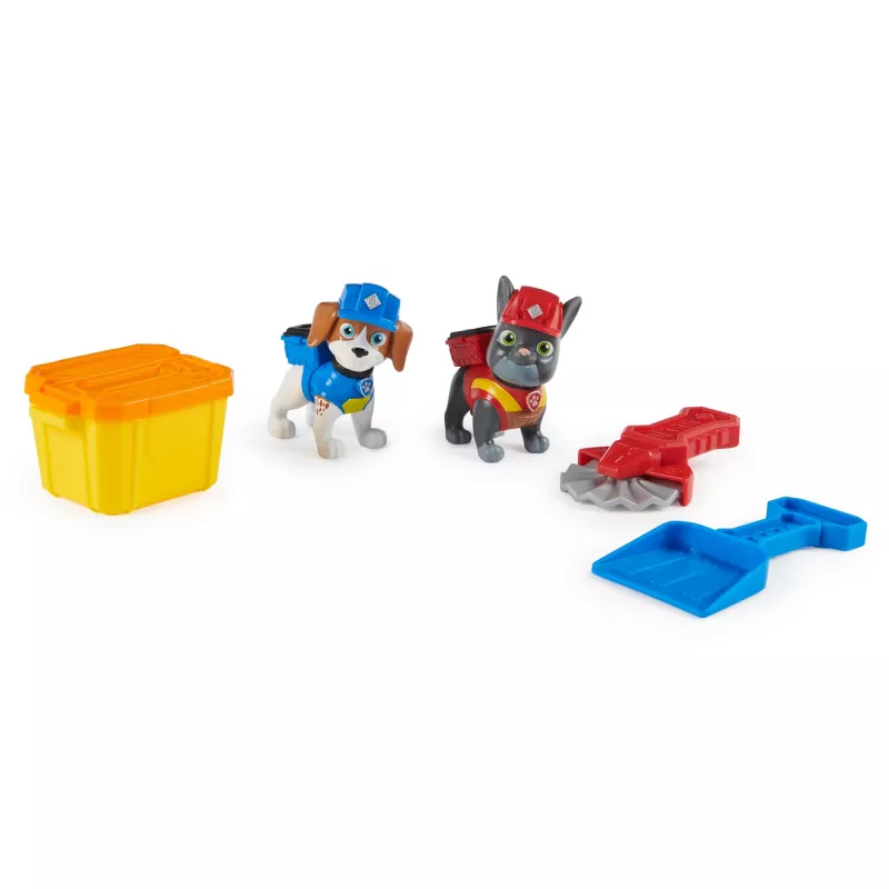 Rubble & Crew, Figurki akcji Charger i Wheeler, z piaskiem Kinetic Build-It i 2 narzędziami budowlanymi, zabawki PAW Patrol dla chłopców i dziewczynek od 3 lat