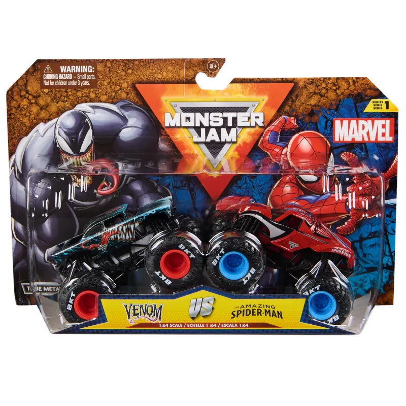 Monster Jam , Marvel Oficjalny Iron Man Vs. War Machine Die-Cast Monster Trucks, skala 1:64, zabawki dla dzieci dla chłopców i dziewczynek od 3 lat