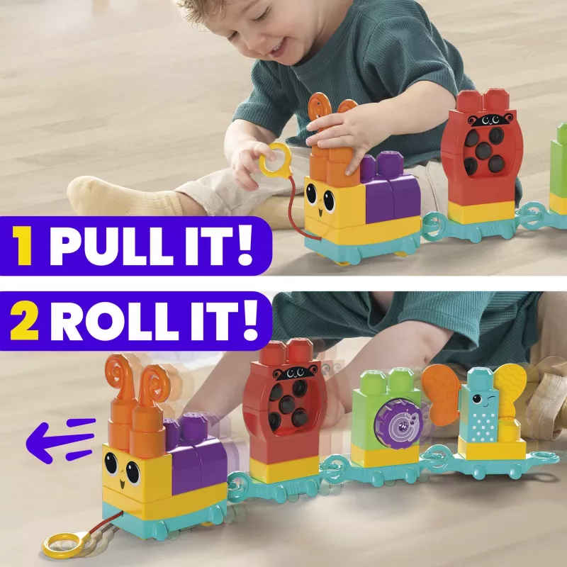 Zestaw konstrukcyjny MEGA BLOKS Move 'n Groove Caterpillar od MATTEL — 30 elementów, plastik, wielokolorowy, wiek 1+