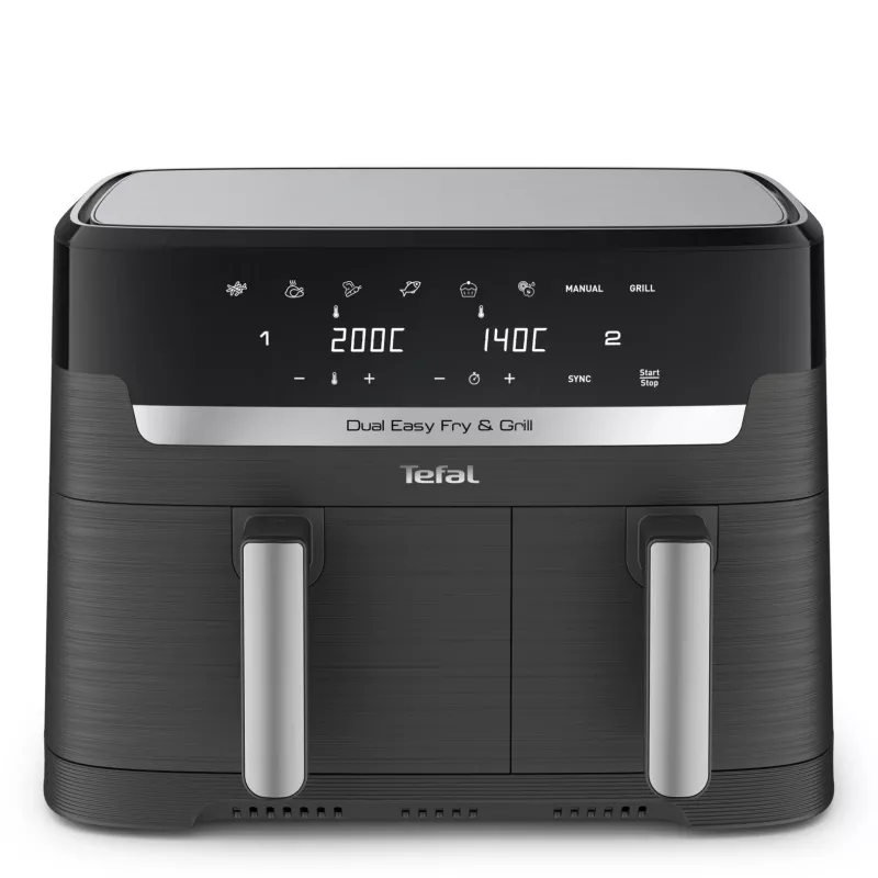 Tefal Dual Easy Fry & Grill EY905B Podwójna wolnostojąca frytkownica beztłuszczowa 8,3 l 2700 W szara