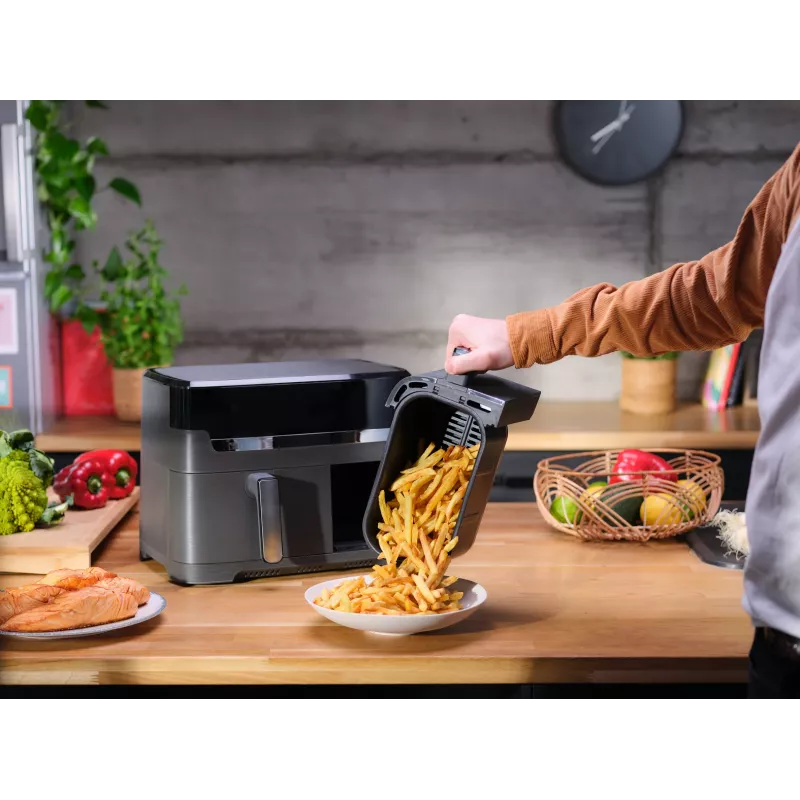 Tefal Dual Easy Fry & Grill EY905B Podwójna wolnostojąca frytkownica beztłuszczowa 8,3 l 2700 W szara