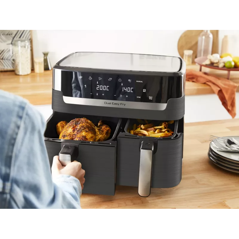 Tefal Dual Easy Fry & Grill EY905B Podwójna wolnostojąca frytkownica beztłuszczowa 8,3 l 2700 W szara