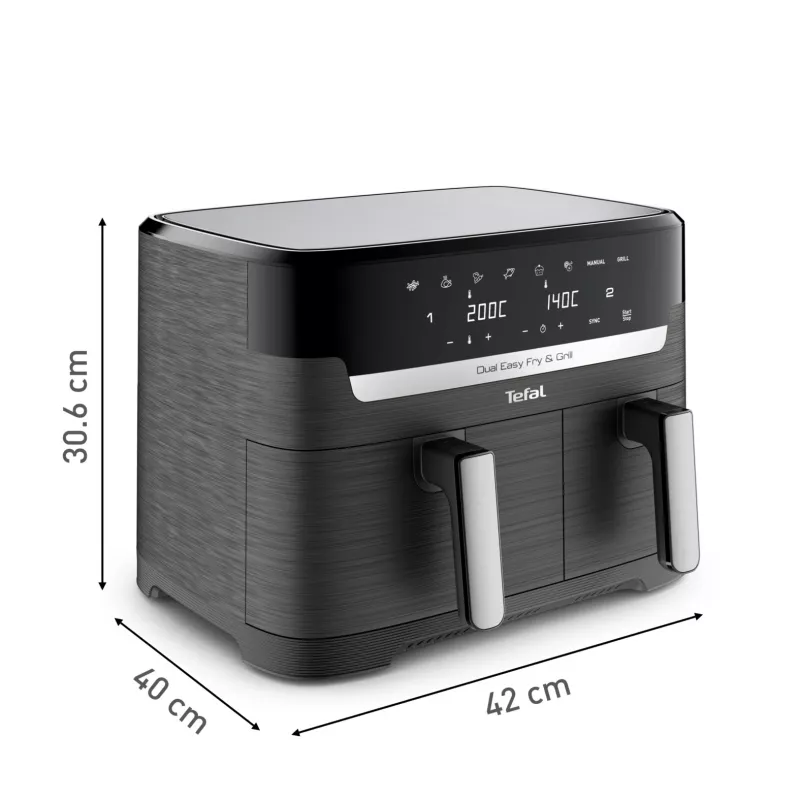 Tefal Dual Easy Fry & Grill EY905B Podwójna wolnostojąca frytkownica beztłuszczowa 8,3 l 2700 W szara