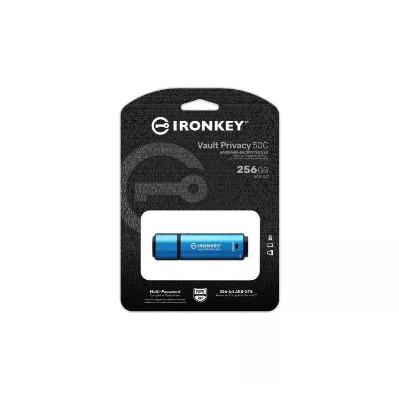 Kingston Technology IronKey 256GB USB-C Vault Privacy 50C AES-256 Szyfrowanie, FIPS 197