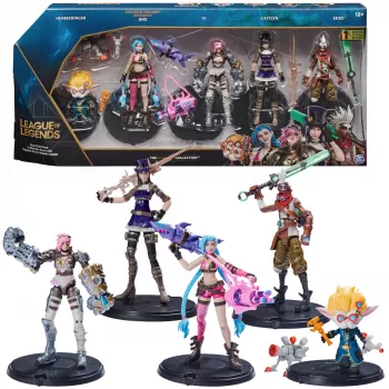 League of Legends, zestaw Dual Cities z ekskluzywną Jinx, Heimerdingerem, Vi, Caitlyn i Ekko, 10 cm kolekcjonerskie figurki, akcesoria, wiek 12+