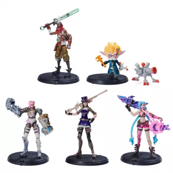 League of Legends, zestaw Dual Cities z ekskluzywną Jinx, Heimerdingerem, Vi, Caitlyn i Ekko, 10 cm kolekcjonerskie figurki, akcesoria, wiek 12+