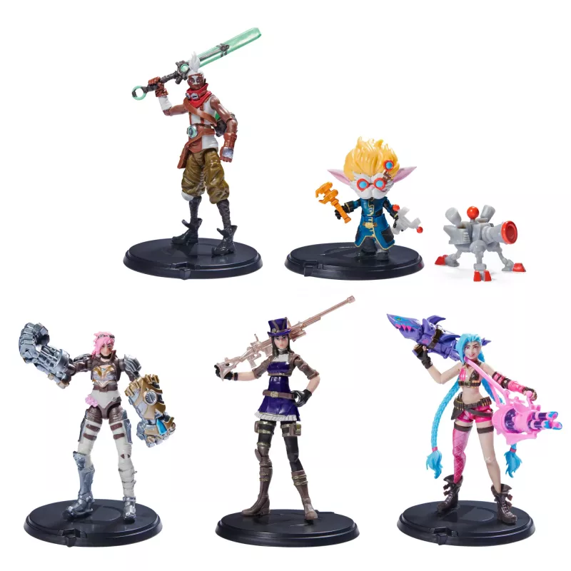 League of Legends, zestaw Dual Cities z ekskluzywną Jinx, Heimerdingerem, Vi, Caitlyn i Ekko, 10 cm kolekcjonerskie figurki, akcesoria, wiek 12+