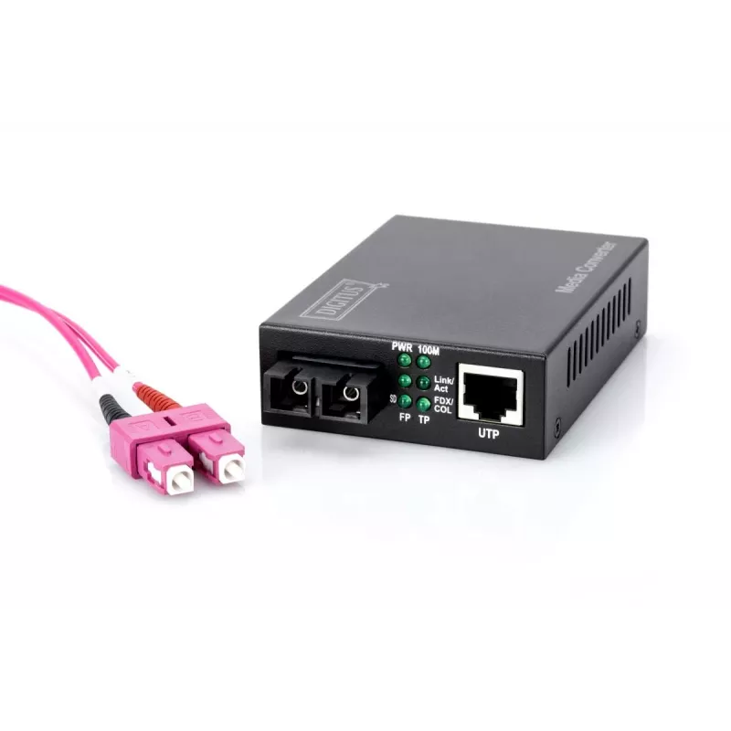DIGITUS Media Converter, Multimode 10/100Base-TX do 100Base-FX, w zestawie zasilacz, złącze SC, do 2 km