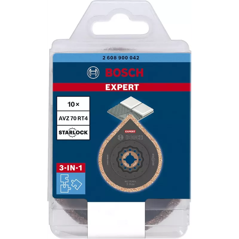 BOSCH usuwacz fug Expert AVZ 70 RT4 Grout + Abrasive, Ø 70mm, brzeszczot 10 szt., Carbide-RIFF, szerokość cięcia 2,5mm