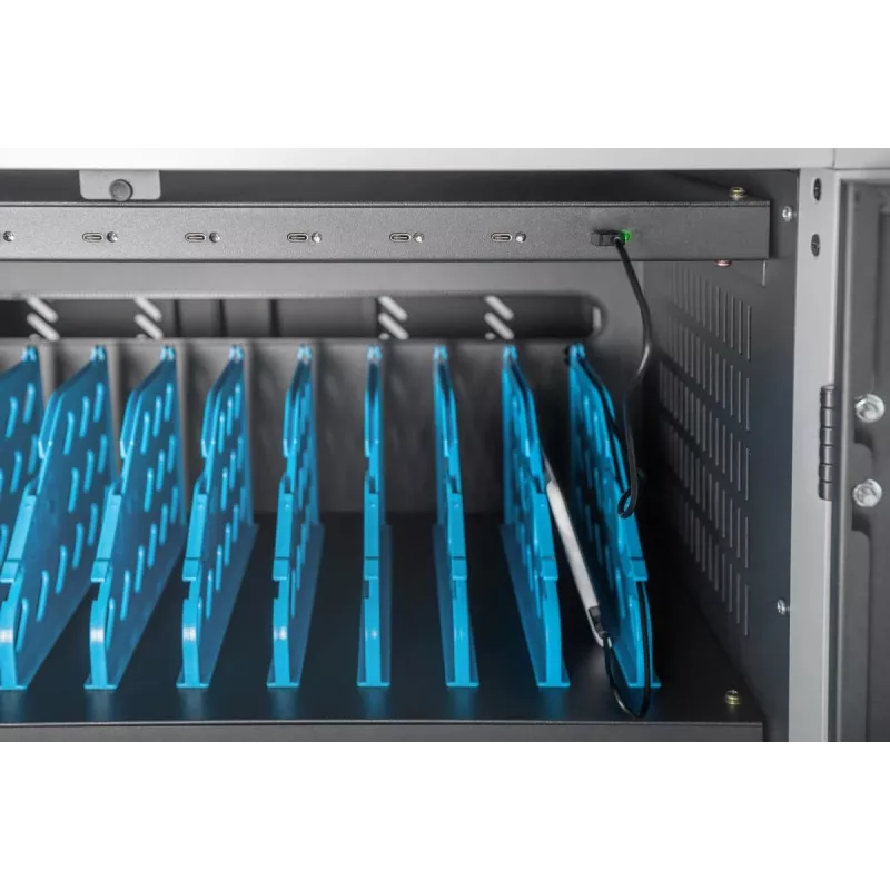 Wózek ładujący DIGITUS 15,6 inch USB-C 30 stacji ładowania PDU wentylator 1260 x 824 x 650 mm