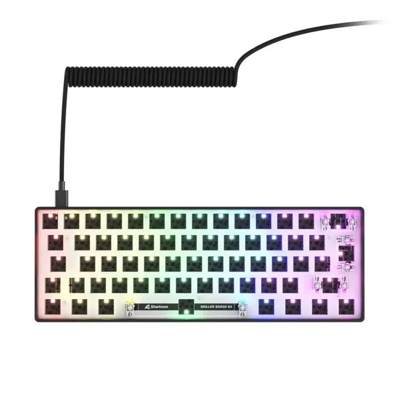 Kompaktowa klawiatura mechaniczna 60% Sharkoon SKILLER SGK50 S4 — Przewodowa USB, układ QWERTY niemiecki, podświetlenie RGB, kabel 1,5 m, czarna
