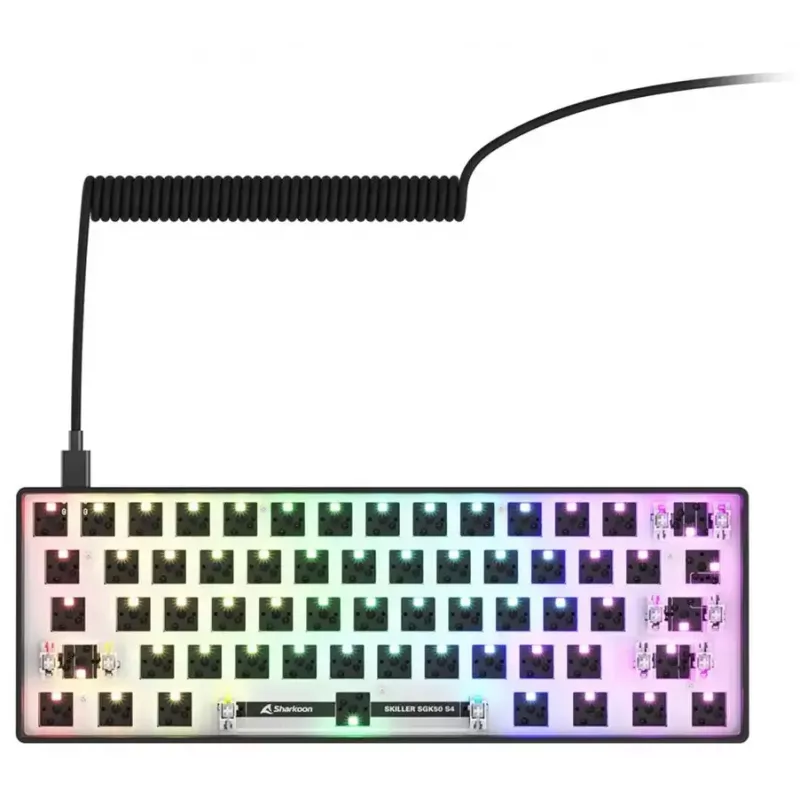 Kompaktowa klawiatura mechaniczna 60% Sharkoon SKILLER SGK50 S4 — Przewodowa USB, układ QWERTY niemiecki, podświetlenie RGB, kabel 1,5 m, czarna