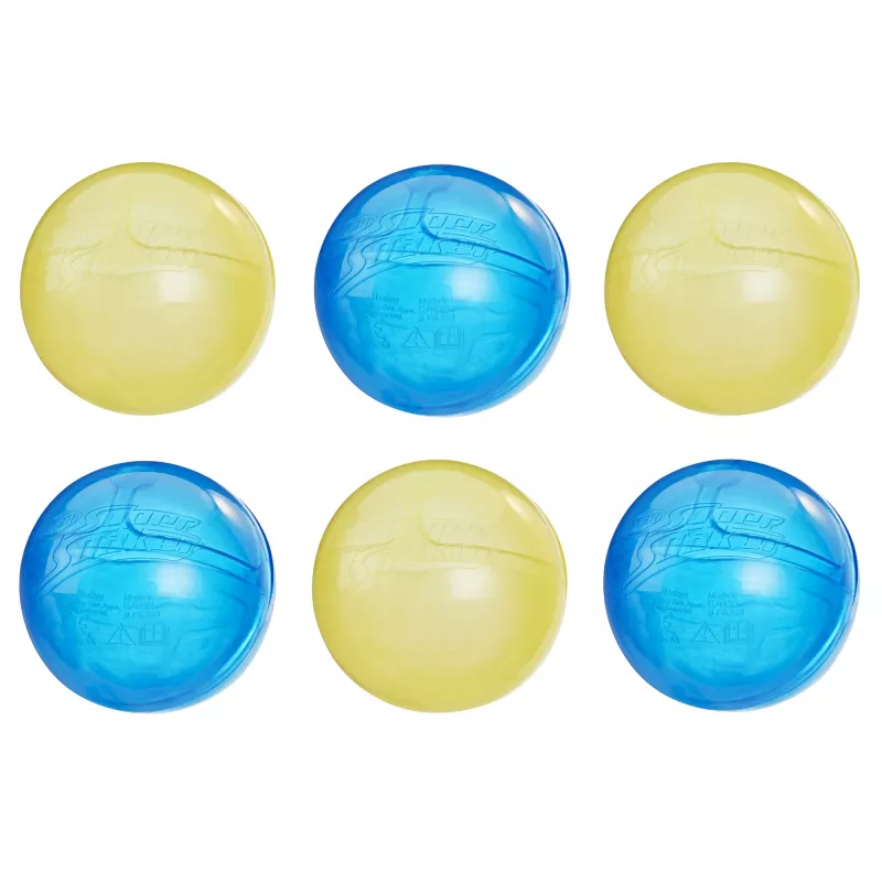 Balony wodne HASBRO Nerf Super Soaker Hydro Balls — wbudowany zbiornik na wodę, 6 szt., plastik, niebieski/żółty, wiek 6+