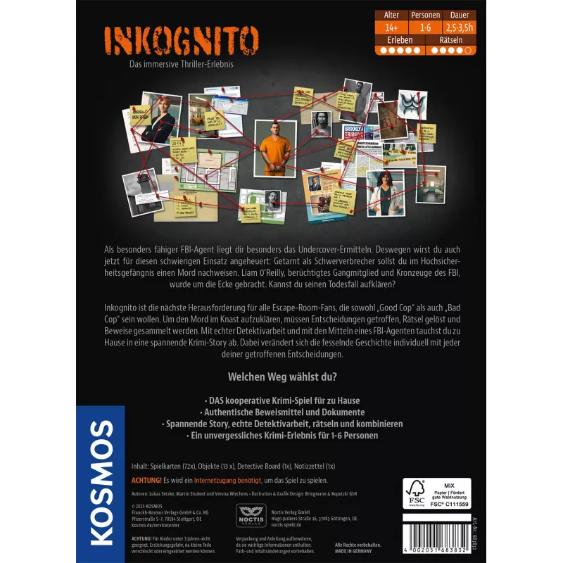 Kosmos Masters of Crime - Inkognito 150 min Gra planszowa Detektywistyczna
