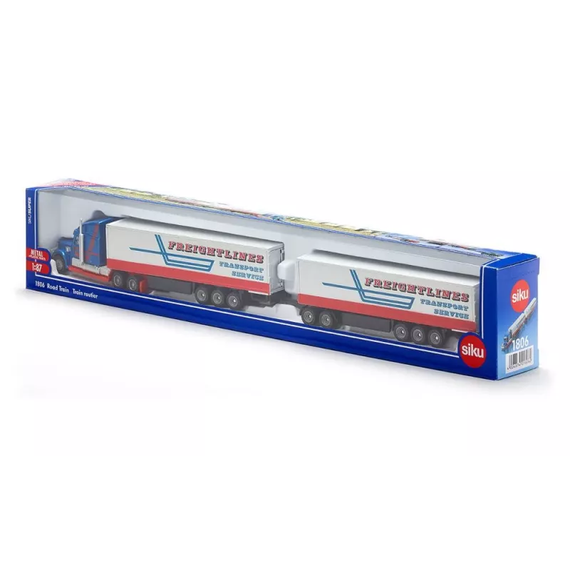 Siku Road Train, Model ciągnika siodłowego z naczepą, Preassembled, 1:87, Metal, Tworzywo sztuczne, 3 yr(s), Niebieski, Czerwony, Biały