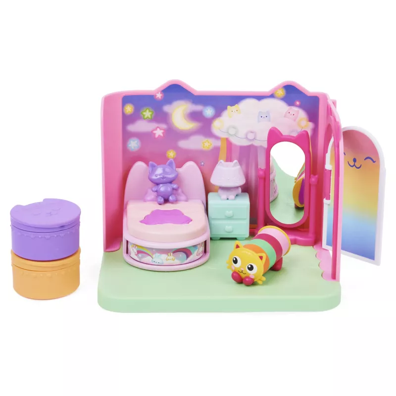 Gabby's Dollhouse , Słodkich Snów Sypialnia z Figurką Pillow Cat i 3 Akcesoriami, 3 Meble i 2 Przesyłkami, Zabawki dla Dzieci od 3 Lat