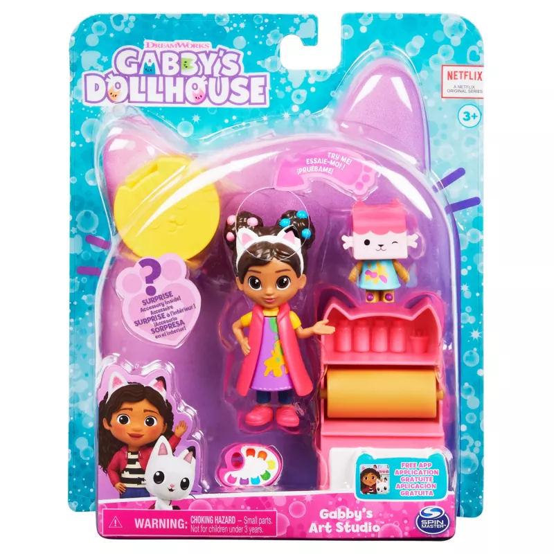 Gabby's Dollhouse, Zestaw studia artystycznego z 2 figurkami, 2 akcesoriami, przesyłką i meblem, zabawki dla dzieci od 3 lat