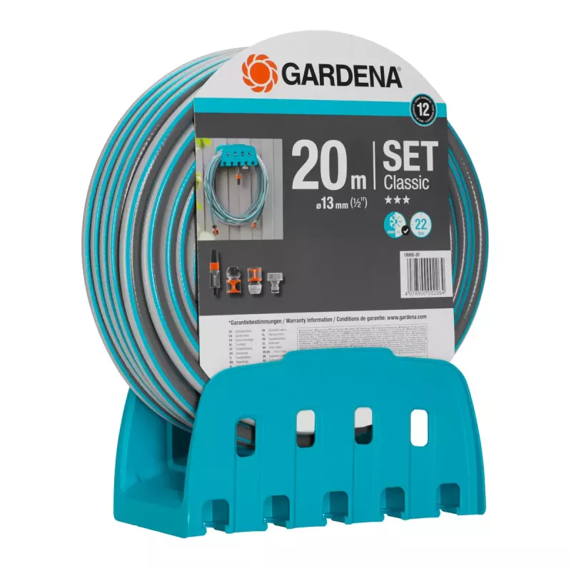 Gardena ścienny uchwyt na wąż z wężem Classic 13 mm (1/2"), 20 m, szary/turkusowy