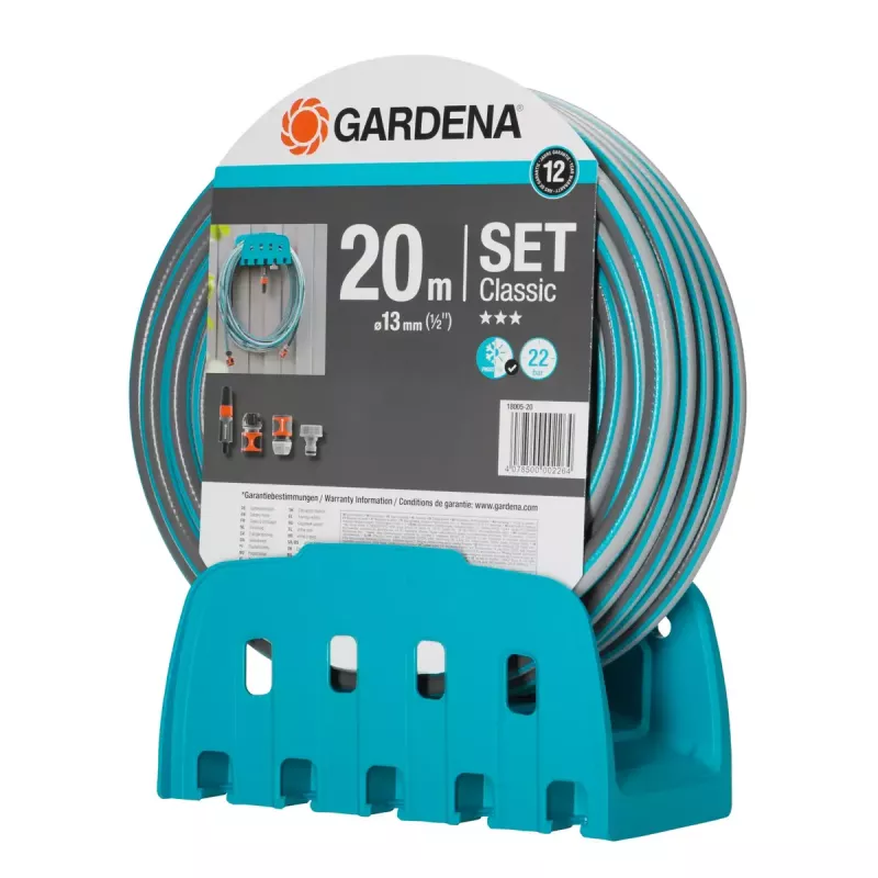 Gardena ścienny uchwyt na wąż z wężem Classic 13 mm (1/2"), 20 m, szary/turkusowy