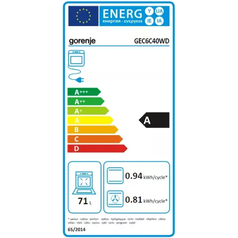 Gorenje GEC6C40WD Kuchenka wolnostojąca elektryczna Płyta ceramiczna Czarny, Biały