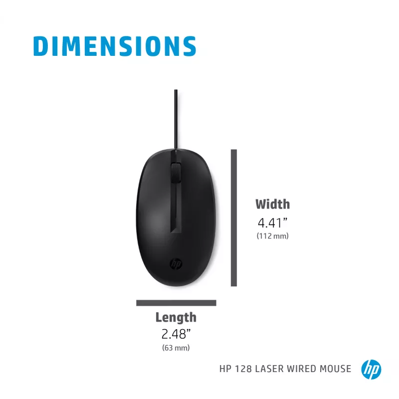 HP 128 Laser Wired mysz, symetryczna, laser, USB Type-A, 1200 DPI, czarny